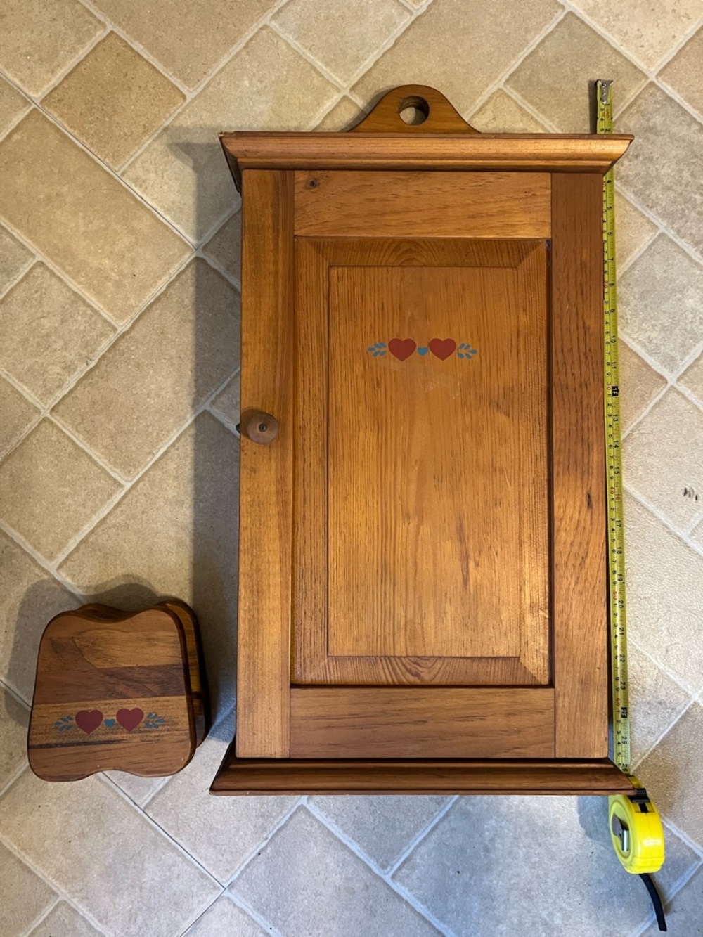 Wooden Vintage Wall Cabinet - Warm Brown with napkin holder cottagecore